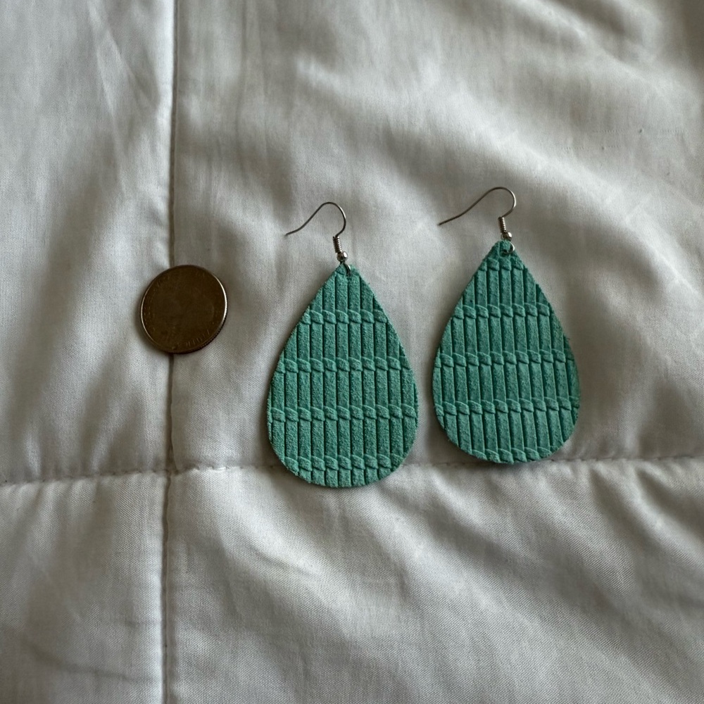 Teardrop Faux Leather Earrings - Mint Green